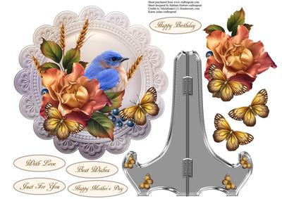 Autumn Wheat Rose Plate and Stand with Decoupage