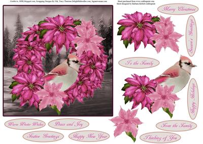 Pink Poinsettia Scenic Wreath Topper with Decoupage