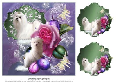 Sugar Plum Maltese Mom & Pup Topper & Tags