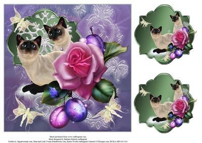 Sugar Plum Siamese Cats Topper & Tags