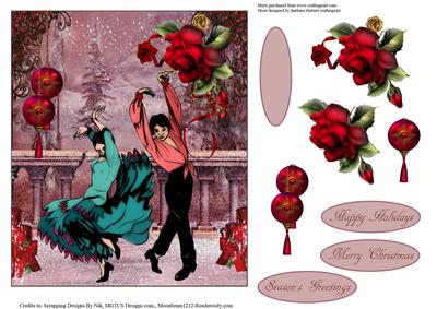 Christmas Dance Topper with Rose Decoupage