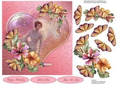 Butterfly Flower Heart Topper with Decoupage