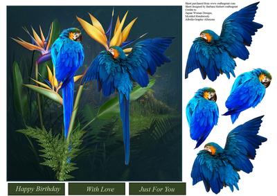 Paradise Flowers and Parrots Topper with Decoupage