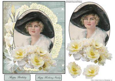 Ivory Rose Vintage Portrait Topper with Decoupage