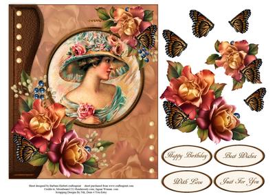 Pearl Rose Butterfly Topper with Decoupage
