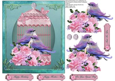 Twilight Love Birds with Pink Rose Decoupage Topper