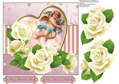 Vintage Heart Valentine with Ivory Rose Decoupage