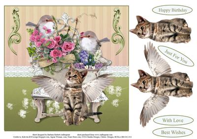 Little Angel Kitten Topper with Decoupage