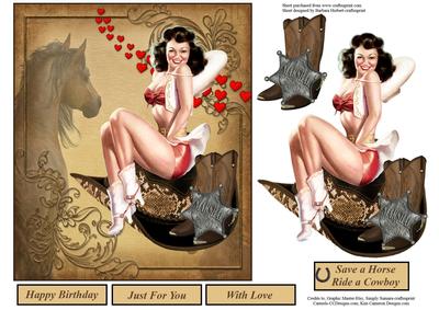 Cowboy Ride Pinup Card Topper with Decoupage
