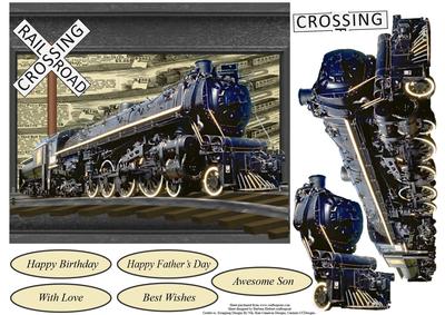 Train Crossing Card Topper with Decoupage