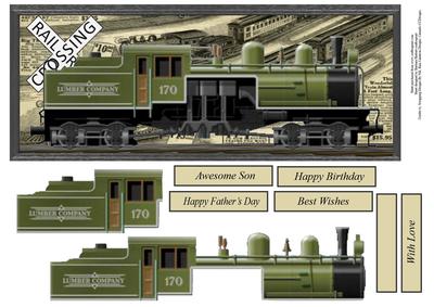Green Train 4 x 10 Long Topper with Decoupage