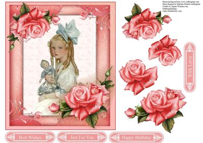 Vintage Girl Portrait with Rose Decopage