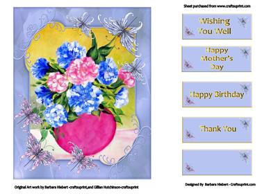 Pink Vase with Blue and Pink Carnations