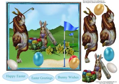 Vintage Golfing Bunny Topper & Decoupage