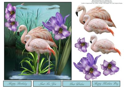 Flamingo Sweethearts with Lily Blooms Topper