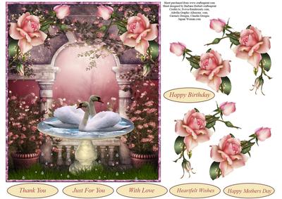Rose Garden Swans Topper with Decoupage