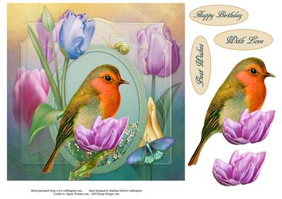 Spring Robin & Tulips Topper with Decoupage