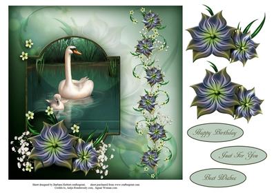 Spring Swan Scenic Card Topper with Decoupage