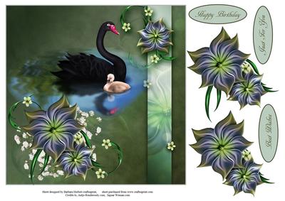 Black Swan and Baby Topper with Decoupage