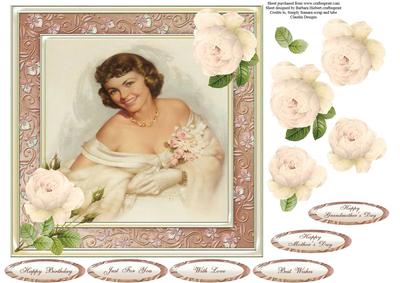 Pretty Lady Portrait Topper with Rose Decoupage