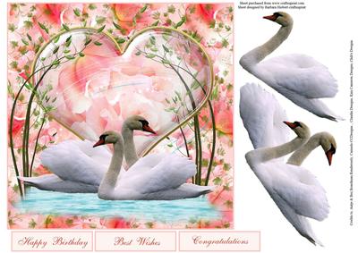 Flower Heart Swans Topper with Decoupage