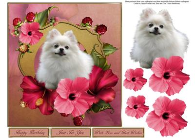Pomeranian Flower Topper with Decoupage