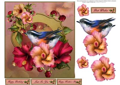 Blue Birds & Flowers Topper with Decoupage