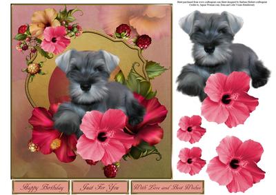 Schnauzer Hibiscusblooms Topper with Decoupage
