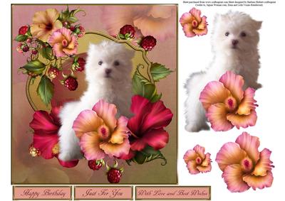 Maltese Puppy & Flowers Topper with Decoupage