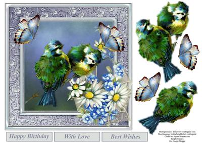 Daisy Birdie Blue Topper with Decoupage