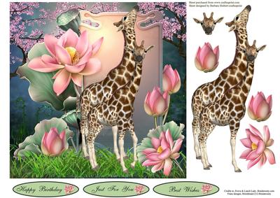 Lotus Flower Giraffe Topper with Decoupage