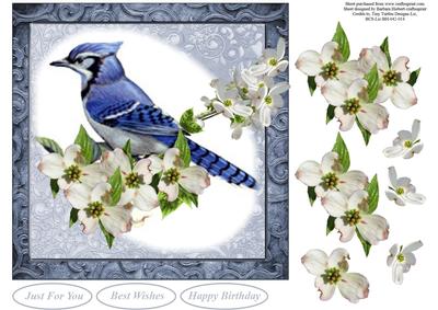 Blue Jay and Dogwood Flowers Topper with Decoupage