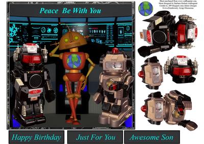Starship Bridge Robots Topper with Decoupage