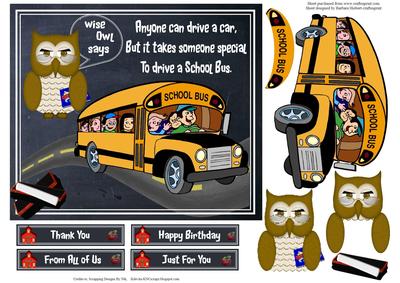 Wise Owl School Bus Topper with Decoupage