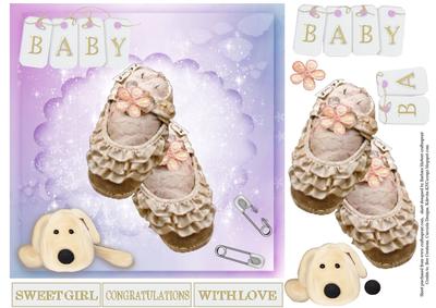 Baby Girl Booties Topper with Decoupage