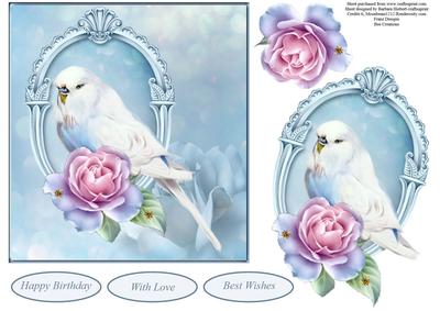 Budgie Rose Fantasy Topper with Decoupage