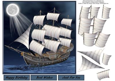 Peaceful Night Ocean Topper with Decoupage