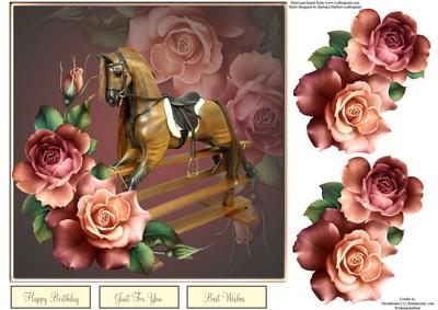 Antique Rocking Horse and Roses Topper