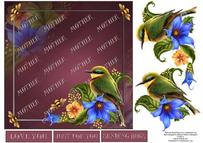 Mother with Bird & Flowers Topper & Decoupage