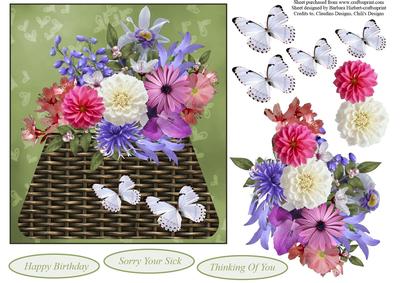 Flower and Butterfly Basket Topper with Decoupage