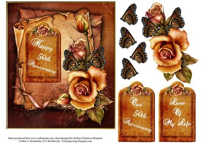 50 Golden Years Anniversary Topper with Decoupage