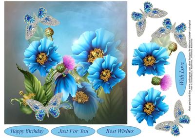 Poppy Blue Butterflies Topper with Decoupage