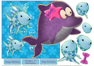 Purple Fish Over Edge Topper with Decoupage