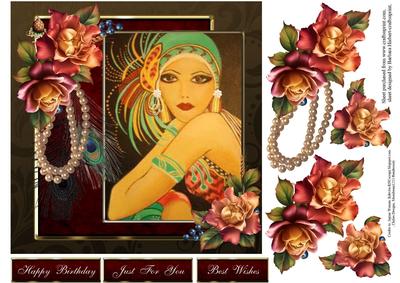 Pearl Rose Art Deco Lady with Decoupage