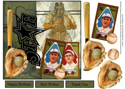 Vintage Baseball Stars Cards Topper with Decoupage