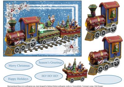 Merry Holiday Train Topper with Decoupage