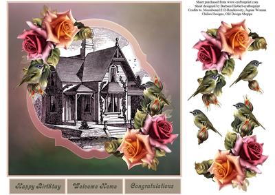 Victorian Home and Roses with Decoupage