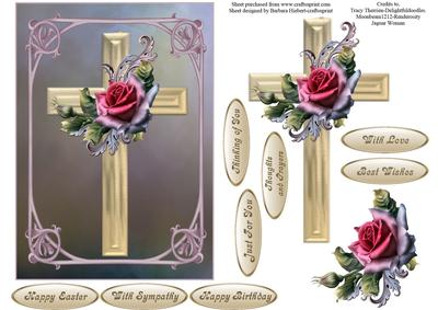 Rose Cross Card Topper with Decoupage