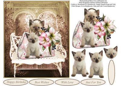 Waiting Cute Kittens Topper with Decoupage