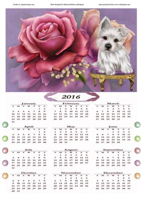 2-16 Calendar with Terrierpup and Roses